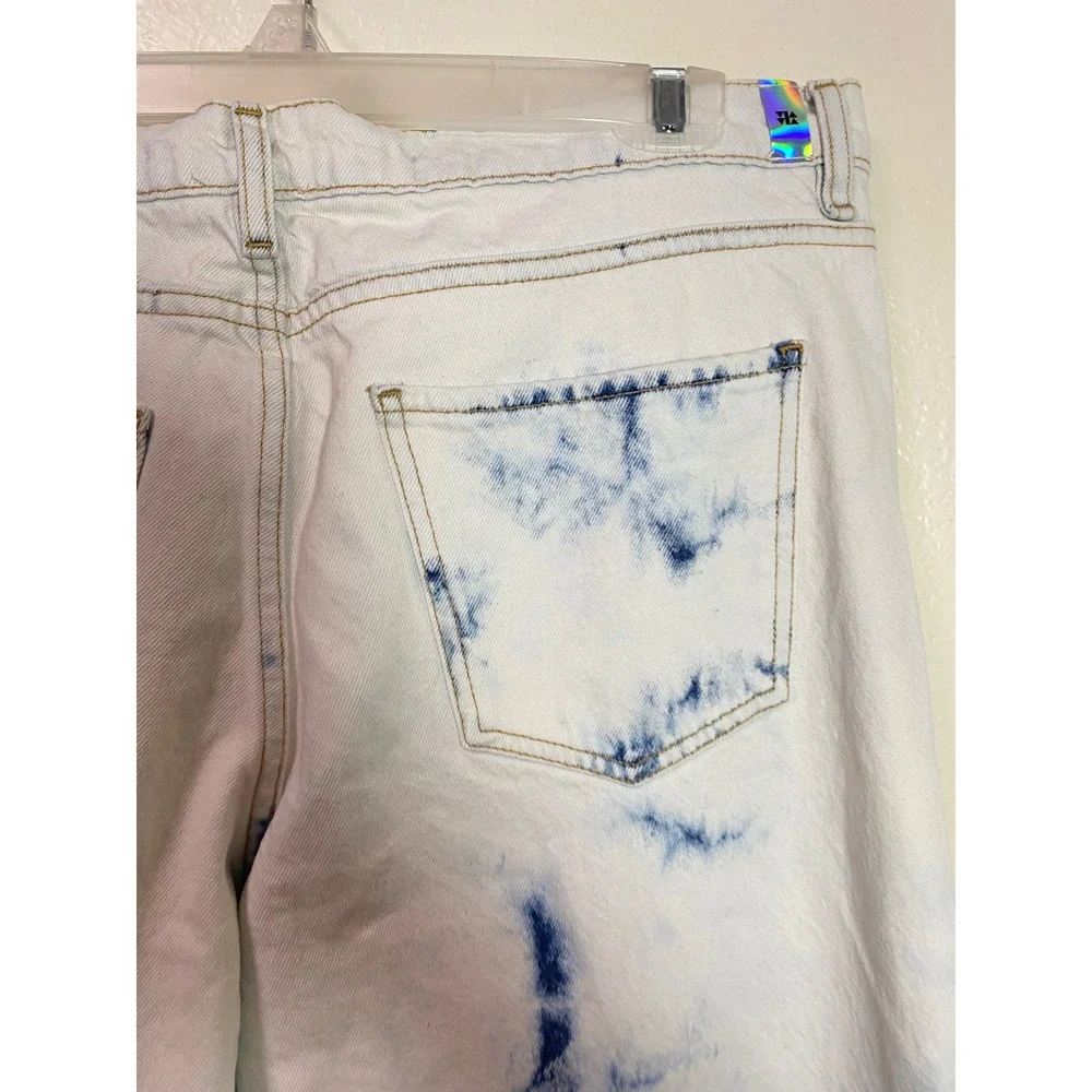 VIAVIA The Low + Baggy Jean Cyprus Tie Dye Wide Leg Denim Pants White Blue Sz 33